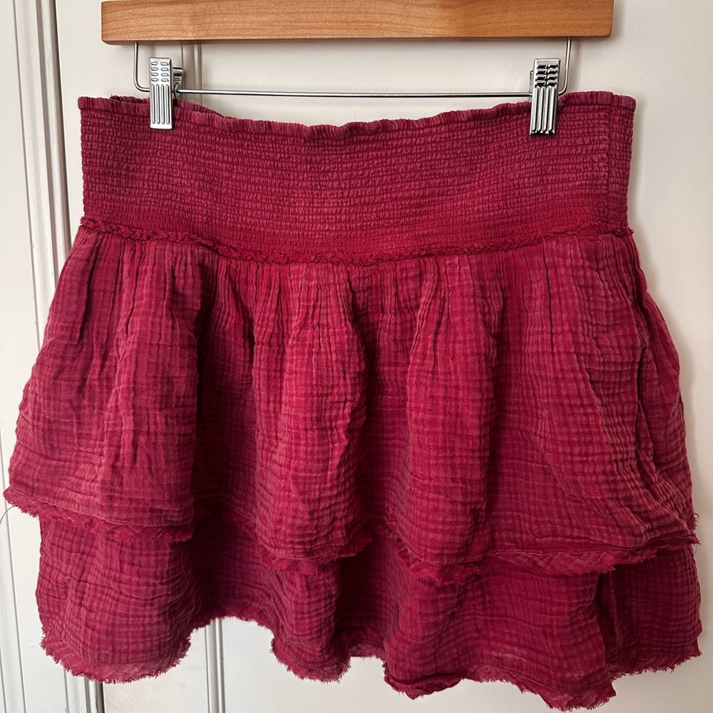 Anthropologie Red Smocked Bubble Mini Skirt